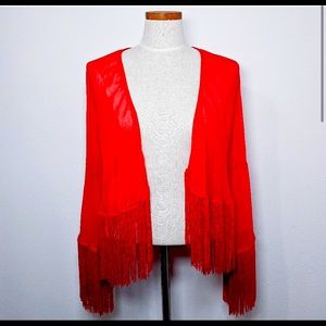 East n West Red Fringe Kimono